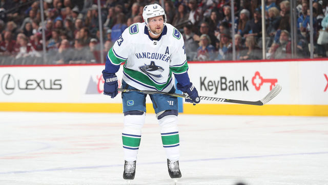 DENVER, CO - FEBRUARY 02: Alexander Edler #23 of the Vancouver Canucks skates against the Colorado Avalanche at the Pepsi Center on February 2, 2019 in Denver, Colorado. The Canucks defeated the Avalanche 5-1.