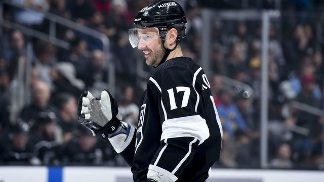 LOS ANGELES, CA - JANUARY 21: Ilya Kovalchuk #17 of the Los Angeles Kings smiles while waiting for play to resume during the first period of the game against the St. Louis Blues at STAPLES Center on January 21, 2019 in Los Angeles, California.