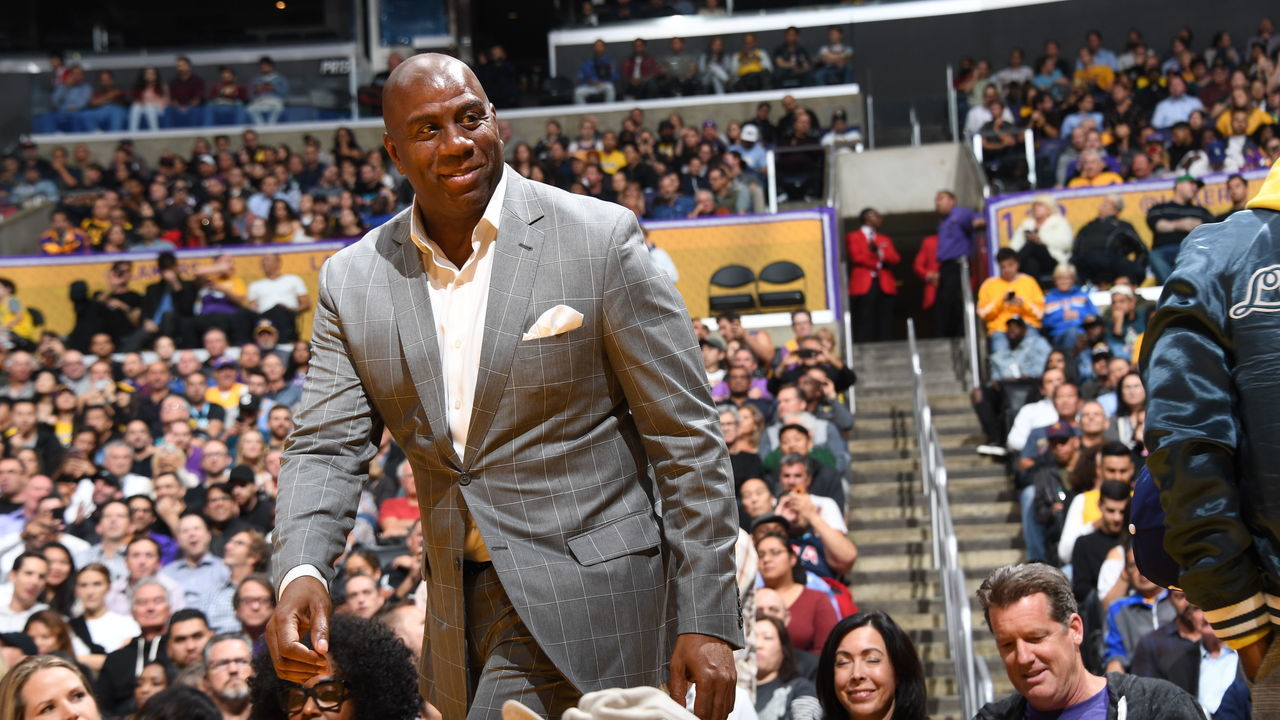 LOS ANGELES, CA - NOVEMBER 7: Magic Johnson looks on during the game between the Los Angeles Lakers and Minnesota Timberwolves on November 7, 2018 at STAPLES Center in Los Angeles, California. NOTE TO USER: User expressly acknowledges and agrees that, by downloading and/or using this Photograph, user is consenting to the terms and conditions of the Getty Images License Agreement. Mandatory Copyright Notice: Copyright 2018 NBAE