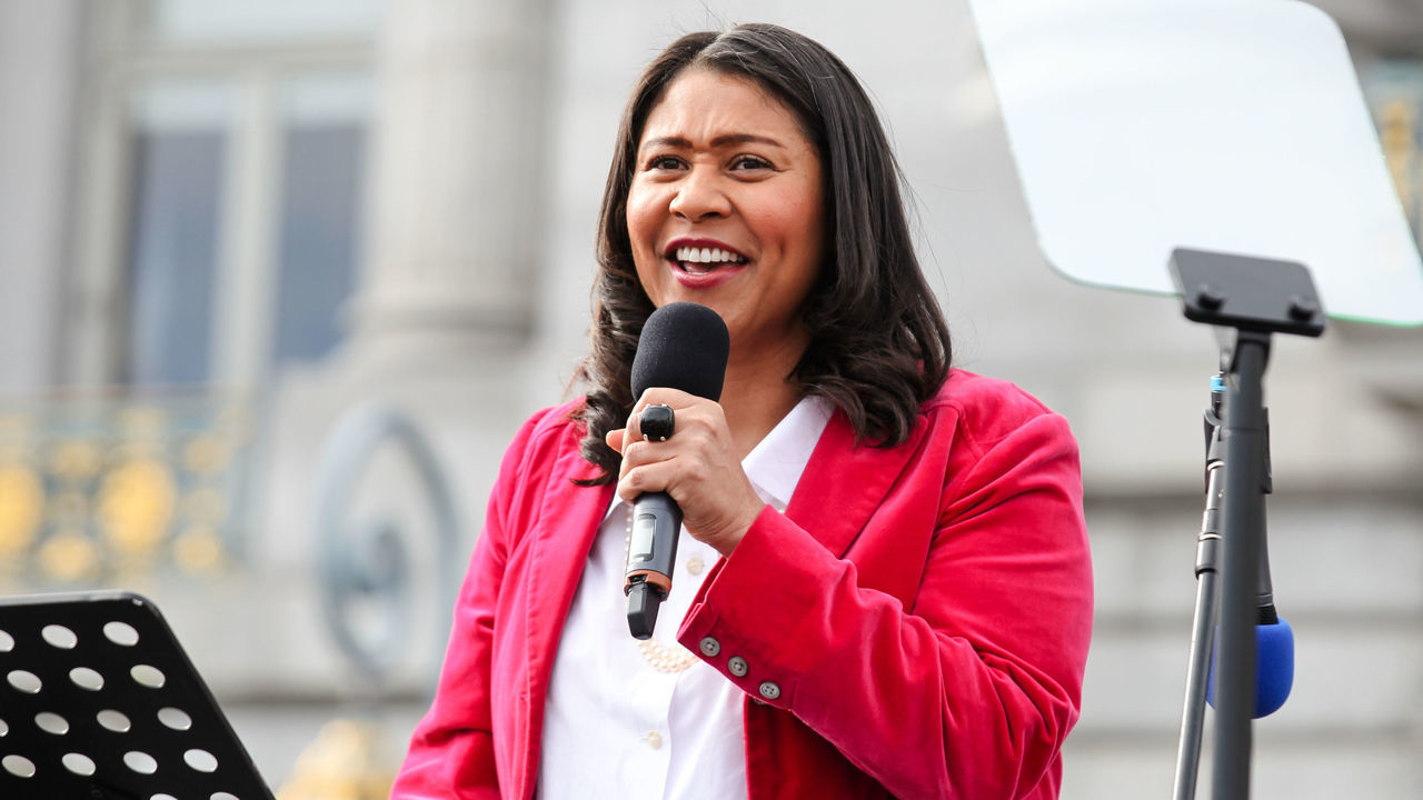 SAN FRANCISCO, CA - JANUARY 19: San Francisco Mayor London Breed speaks onstage at Civic Center Plaza during the Women's March San Francisco on January 19, 2019 in San Francisco, California.