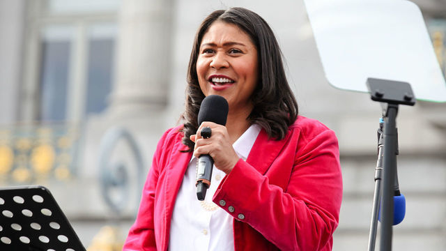 SAN FRANCISCO, CA - JANUARY 19: San Francisco Mayor London Breed speaks onstage at Civic Center Plaza during the Women's March San Francisco on January 19, 2019 in San Francisco, California.