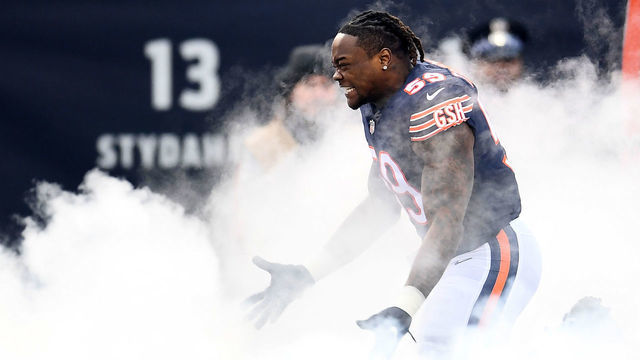 CHICAGO, ILLINOIS - JANUARY 06: Danny Trevathan #59 of the Chicago Bears takes the field for the NFC Wild Card Playoff game against the Philadelphia Eagles at Soldier Field on January 06, 2019 in Chicago, Illinois. The Eagles defeated the Bears 16-15.