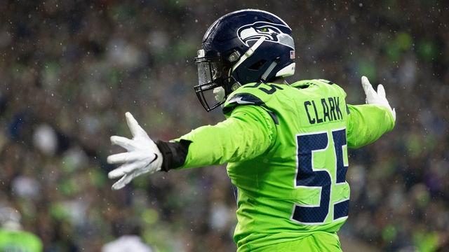 SEATTLE, WA - DECEMBER 10: Seattle Seahawks defensive end Frank Clark (55) celebrates in the second quarter during a game between the Minnesota Vikings and the Seattle Seahawks on Monday, December 10, 2018 at CenturyLink Field in Seattle, WA.