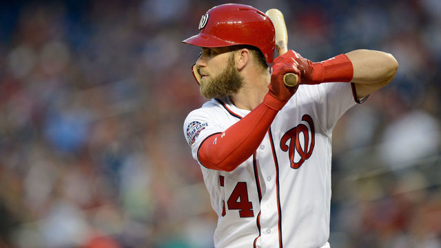 WASHINGTON, DC - SEPTEMBER 06: Bryce Harper #34 of the Washington Nationals bats against the Chicago Cubs at Nationals Park on September 6, 2018 in Washington, DC.