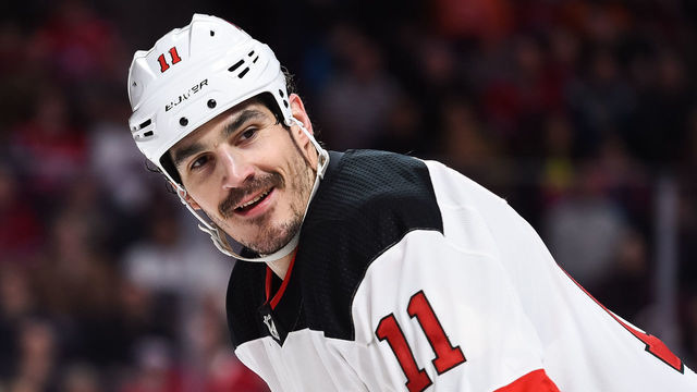 MONTREAL, QC - FEBRUARY 02: New Jersey Devils center Brian Boyle (11) looks towards his left during the New Jersey Devils versus the Montreal Canadiens game on February 02, 2019, at Bell Centre in Montreal, QC