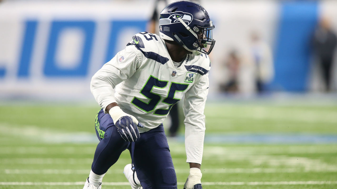 DETROIT, MI - OCTOBER 28: Seattle Seahawks defensive end Frank Clark (55) waits for the play during a regular season game between the Seattle Seahawks and the Detroit Lions on October 28, 2018 at Ford Field in Detroit, Michigan.