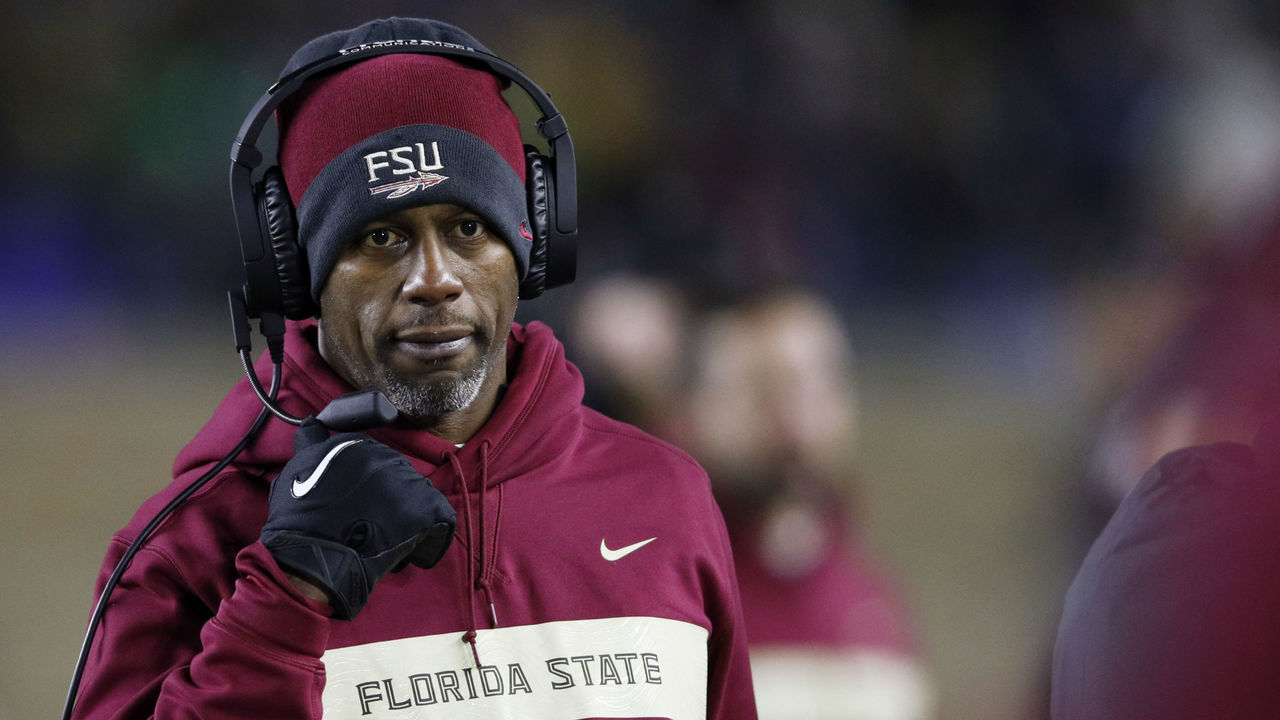 SOUTH BEND, IN - NOVEMBER 10: Head coach Willie Taggart of the Florida State Seminoles looks on during the game against the Notre Dame Fighting Irish at Notre Dame Stadium on November 10, 2018 in South Bend, Indiana. Notre Dame won 42-13.