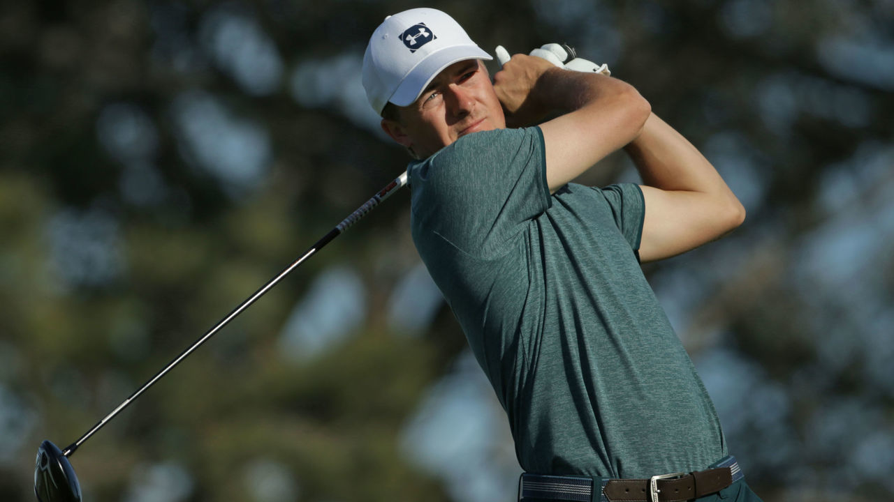SAN DIEGO, CALIFORNIA - JANUARY 27: Jordan Spieth plays his shot from the fifth tee on the South Course during the final round of the the 2019 Farmers Insurance Open at Torrey Pines Golf Course on January 27, 2019 in San Diego, California.