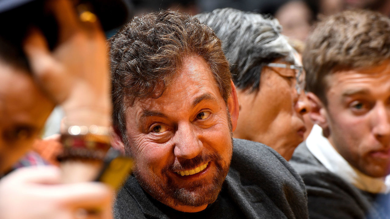LOS ANGELES, CA - JANUARY 4: Owner James L. Dolan of the New York Knicks smiles at the game against the Los Angeles Lakers on January 4, 2019 at STAPLES Center in Los Angeles, California. NOTE TO USER: User expressly acknowledges and agrees that, by downloading and/or using this Photograph, user is consenting to the terms and conditions of the Getty Images License Agreement. Mandatory Copyright Notice: Copyright 2019 NBAE
