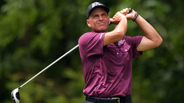 BIRMINGHAM, AL - MAY 17: Rocco Mediate of the United States plays his tee shot on the sixth hole during the first round of the Regions Tradition on May 17, 2018 in Birmingham, Alabama.