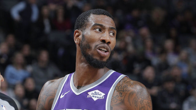 SACRAMENTO, CA - JANUARY 14: Iman Shumpert #9 of the Sacramento Kings looks on during the game against the Portland Trail Blazers on January 14, 2019 at Golden 1 Center in Sacramento, California. NOTE TO USER: User expressly acknowledges and agrees that, by downloading and or using this photograph, User is consenting to the terms and conditions of the Getty Images Agreement. Mandatory Copyright Notice: Copyright 2019 NBAE
