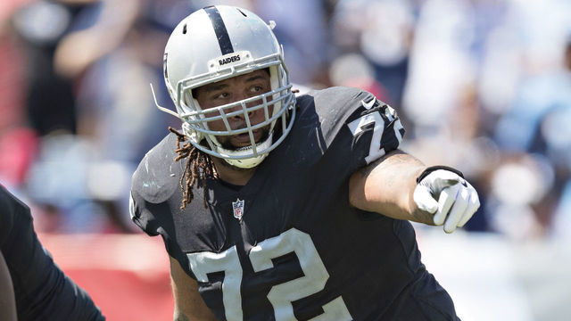 NASHVILLE, TN - SEPTEMBER 10: Donald Penn #72 of the Oakland Raiders at the line of scrimmage during a game against the Tennessee Titans at Nissan Stadium on September 10, 2017 in Nashville, Tennessee. The Raiders defeated the Titans 26-16.