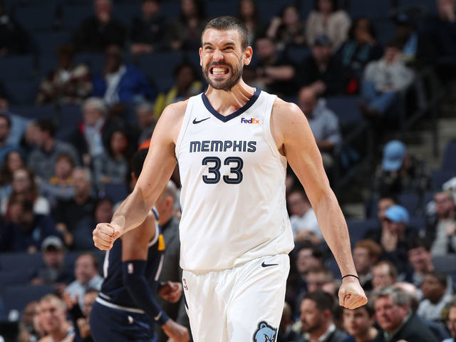 MEMPHIS, TN - JANUARY 28: Marc Gasol #33 of the Memphis Grizzlies reacts to a play against the Denver Nuggets on January 28, 2019 at FedExForum in Memphis, Tennessee. Mandatory Copyright Notice: Copyright 2019 NBAE