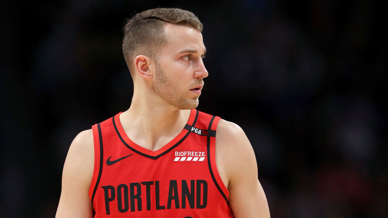DENVER, COLORADO - JANUARY 13: Nik Stauskas #6 of the Portland Trail Blazers plays the Denver Nuggets at the Pepsi Center on January 13, 2019 in Denver, Colorado.