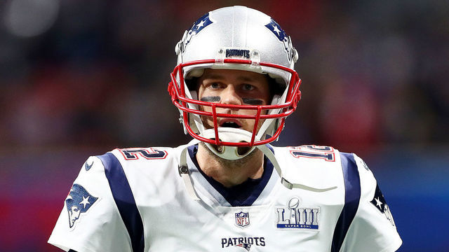 ATLANTA, GEORGIA - FEBRUARY 03: Tom Brady #12 of the New England Patriots runs onto the field before Super Bowl LIII against the Los Angeles Rams at Mercedes-Benz Stadium on February 03, 2019 in Atlanta, Georgia.