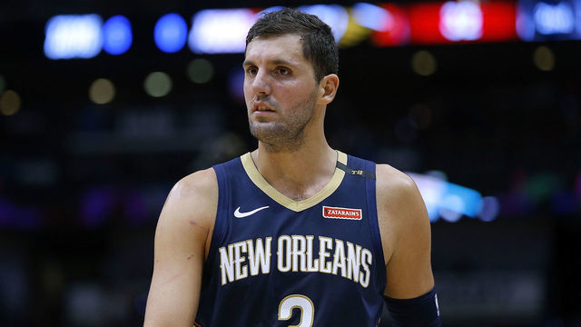 NEW ORLEANS, LA - OCTOBER 26: Nikola Mirotic #3 of the New Orleans Pelicans reacts during the first half against the Brooklyn Nets at the Smoothie King Center on October 26, 2018 in New Orleans, Louisiana.
