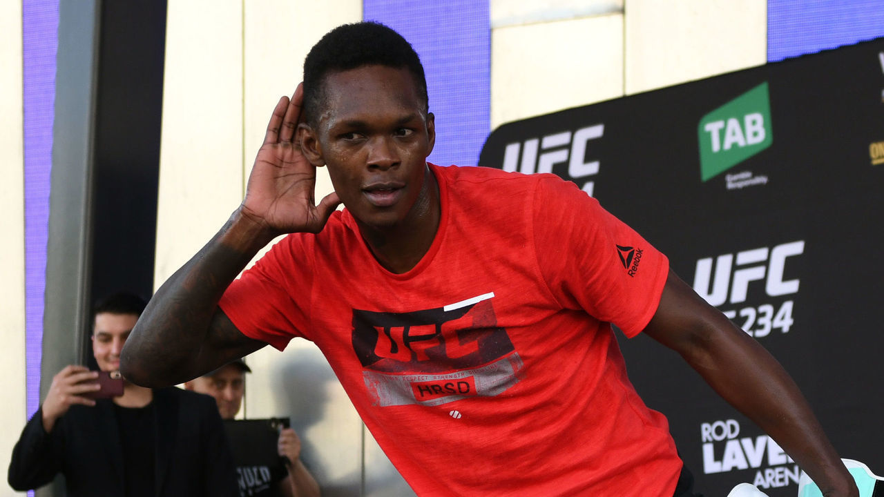 MELBOURNE, AUSTRALIA - FEBRUARY 07: Israel Adesanya of Nigeria during his UFC 234 workout session at Federation Square on February 07, 2019 in Melbourne, Australia.