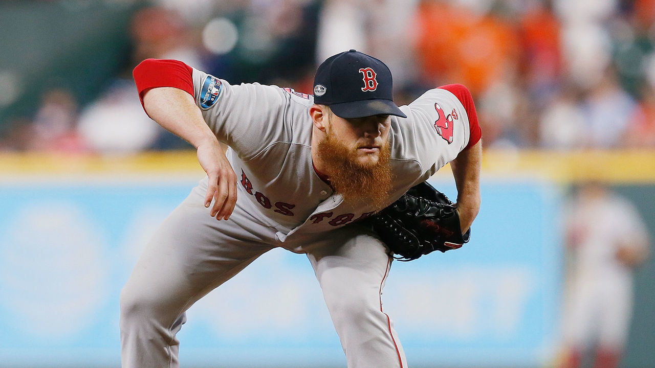 HOUSTON, TX - OCTOBER 17: Craig Kimbrel #46 of the Boston Red Sox pitches in the eighth inning against the Houston Astros during Game Four of the American League Championship Series at Minute Maid Park on October 17, 2018 in Houston, Texas.