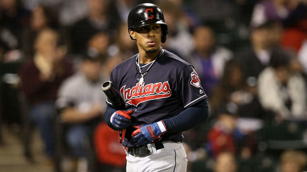 CHICAGO, IL - SEPTEMBER 26: Francisco Lindor #12 of the Cleveland Indians walks back to the dugout after striking out in the second inning against the Chicago White Sox at Guaranteed Rate Field on September 26, 2018 in Chicago, Illinois.