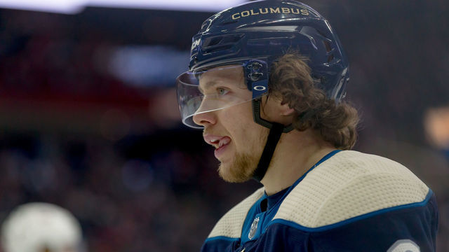 COLUMBUS, OH - JANUARY 29: Columbus Blue Jackets left wing Artemi Panarin (9) skates the ice during a timeout in a game between the Columbus Blue Jackets and the Buffalo Sabres on January 29, 2019 at Nationwide Arena in Columbus, OH.