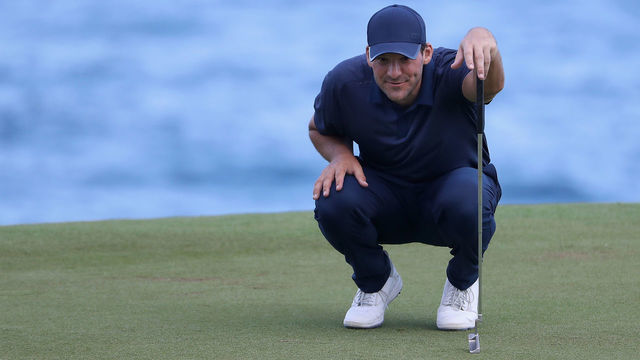 PUNTA CANA, DOMINICAN REPUBLIC - MARCH 23: Former NFL Player and amateur Tony Romo putts on the eighth green during round two of the Corales Puntacana Resort & Club Championship on March 23, 2018 in Punta Cana, Dominican Republic.