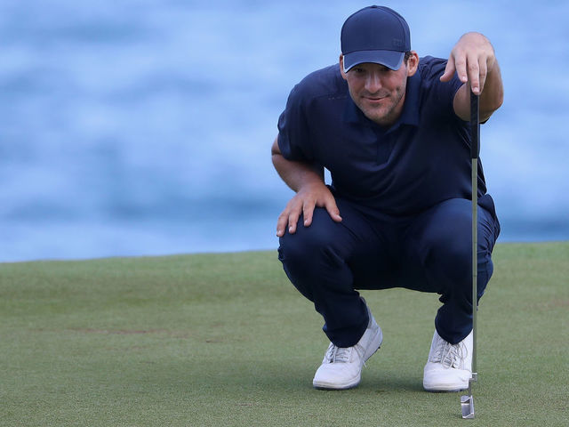PUNTA CANA, DOMINICAN REPUBLIC - MARCH 23: Former NFL Player and amateur Tony Romo putts on the eighth green during round two of the Corales Puntacana Resort & Club Championship on March 23, 2018 in Punta Cana, Dominican Republic.