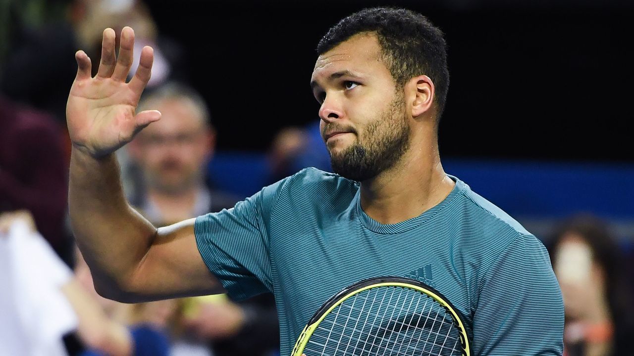 France's Jo-Wilfried Tsonga celebrates after winning against Latvia's Radu Albot during their semi-finals tennis match at the Open Sud de France ATP World Tour in Montpellier, southern France, on February 9, 2019.