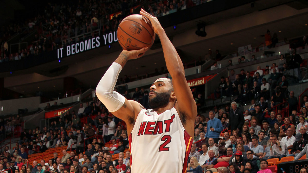 MIAMI, FL - JANUARY 30: Wayne Ellington #2 of the Miami Heat shoots the ball against the Chicago Bulls on January 30, 2019 at American Airlines Arena in Miami, Florida. NOTE TO USER: User expressly acknowledges and agrees that, by downloading and/or using this photograph, user is consenting to the terms and conditions of the Getty Images License Agreement. Mandatory Copyright Notice: Copyright 2019 NBAE