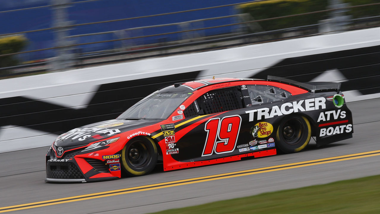 DAYTONA, FL - FEBRUARY 09: Martin Truex Jr., driver of the #19 Bass Pro Shops/Tracker ATVs Toyota, drives during practice for the Advance Auto Parts Clash on February 9, 2019 at Daytona International Speedway in Daytona Beach, Fl.