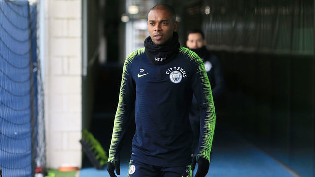 MANCHESTER, ENGLAND - FEBRUARY 05: Fernandinho of Manchester City during the training session at Manchester City Football Academy on February 5, 2019 in Manchester, England.