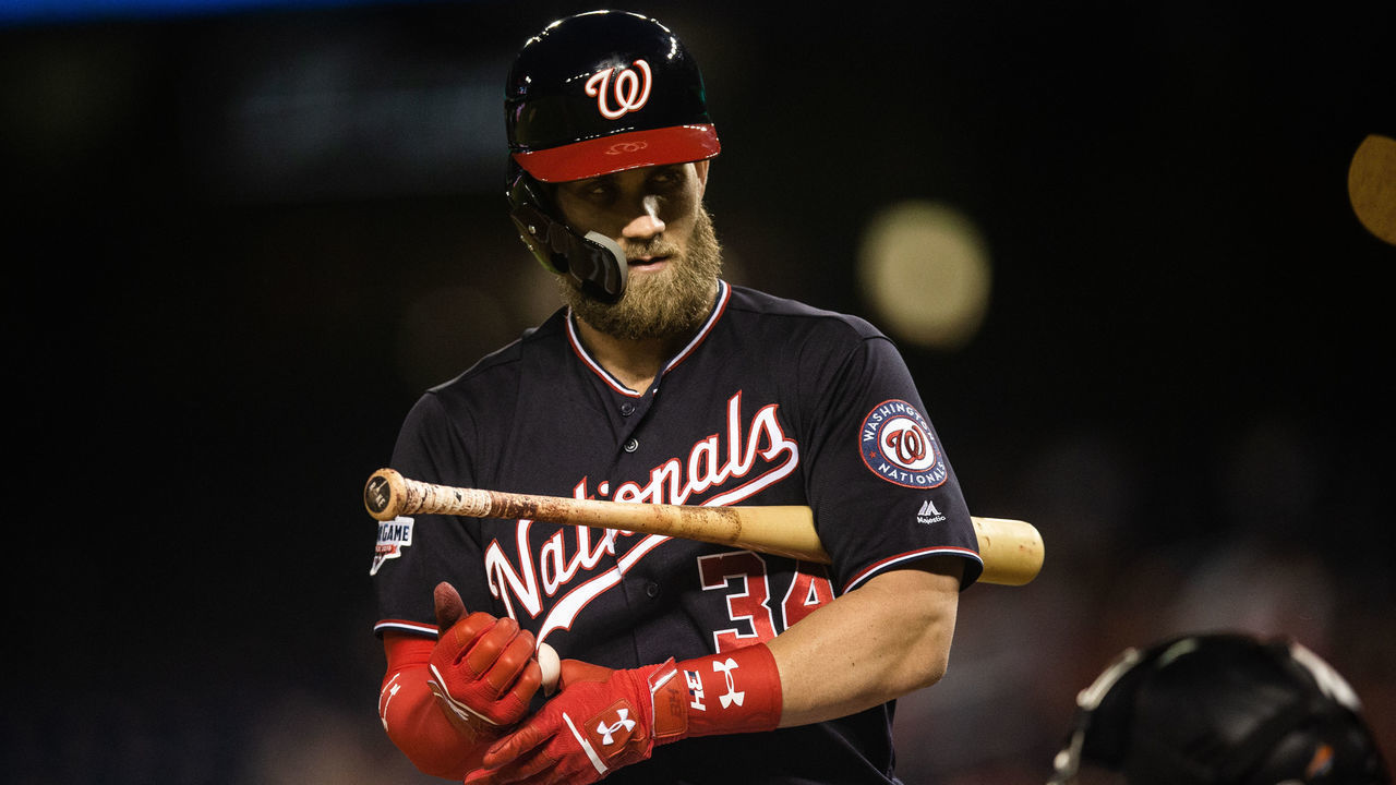 WASHINGTON, D.C. - SEPTEMBER 25: Bryce Harper #34 of the Washington Nationals bats during a game against the Miami Marlins at Nationals Park on Tuesday, September 25, 2018 in Washington, D.C.