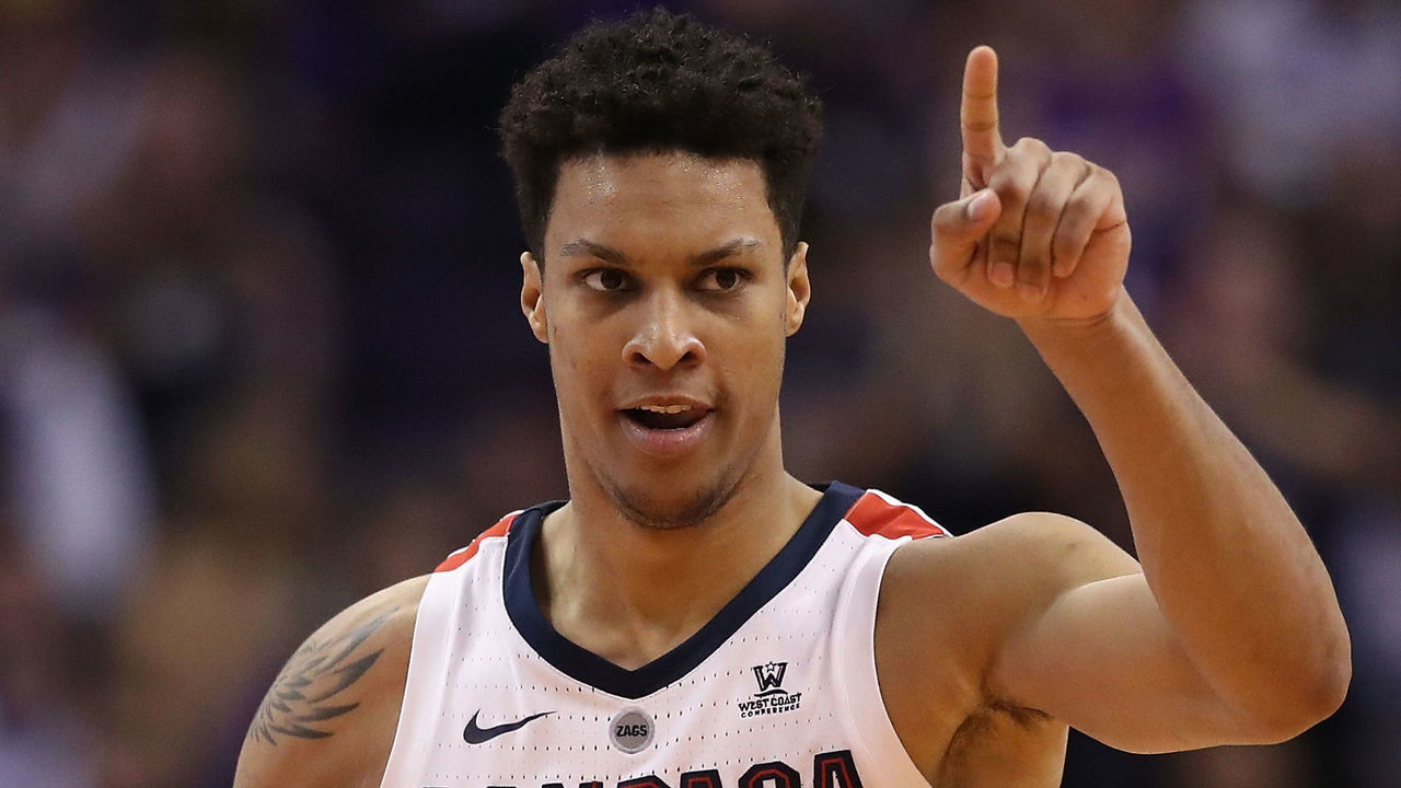 PHOENIX, ARIZONA - DECEMBER 09: Brandon Clarke #15 of the Gonzaga Bulldogs reacts after scoring against the Tennessee Volunteers during the second half of the game at Talking Stick Resort Arena on December 9, 2018 in Phoenix, Arizona. The Volunteers defeated the Bulldogs 76-73.