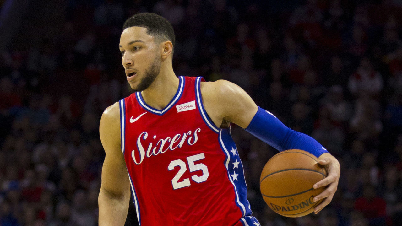PHILADELPHIA, PA - FEBRUARY 08: Ben Simmons #25 of the Philadelphia 76ers dribbles the ball against the Denver Nuggets at the Wells Fargo Center on February 8, 2019 in Philadelphia, Pennsylvania. The 76ers defeated the Nuggets 117-110.