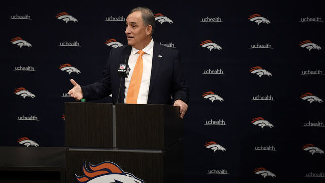 ENGLEWOOD, CO - JANUARY 10: Head Coach Vic Fangio making his remarks to the media after being introduced as the 17th head coach of the Denver Broncos Football Club in franchise history Englewood, CO.