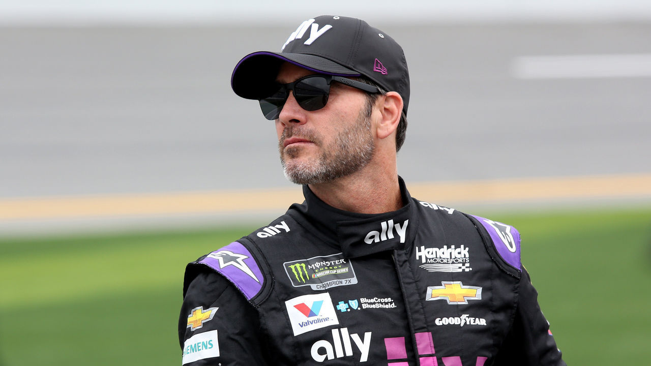 DAYTONA BEACH, FL - FEBRUARY 10: Jimmie Johnson, driver of the #48 Ally Chevrolet, stands on the grid during qualifying for the Monster Energy NASCAR Cup Series 61st Annual Daytona 500 at Daytona International Speedway on February 10, 2019 in Daytona Beach, Florida.