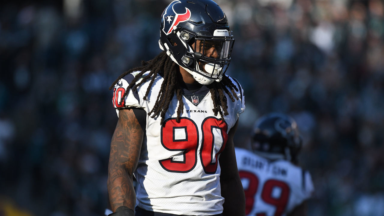 PHILADELPHIA, PA - DECEMBER 23: Houston Texans Linebacker Jadeveon Clowney (90) looks on during the game between the Houston Texans and the Philadelphia Eagles on December 23, 2018, at Lincoln Financial Field in Philadelphia,PA.