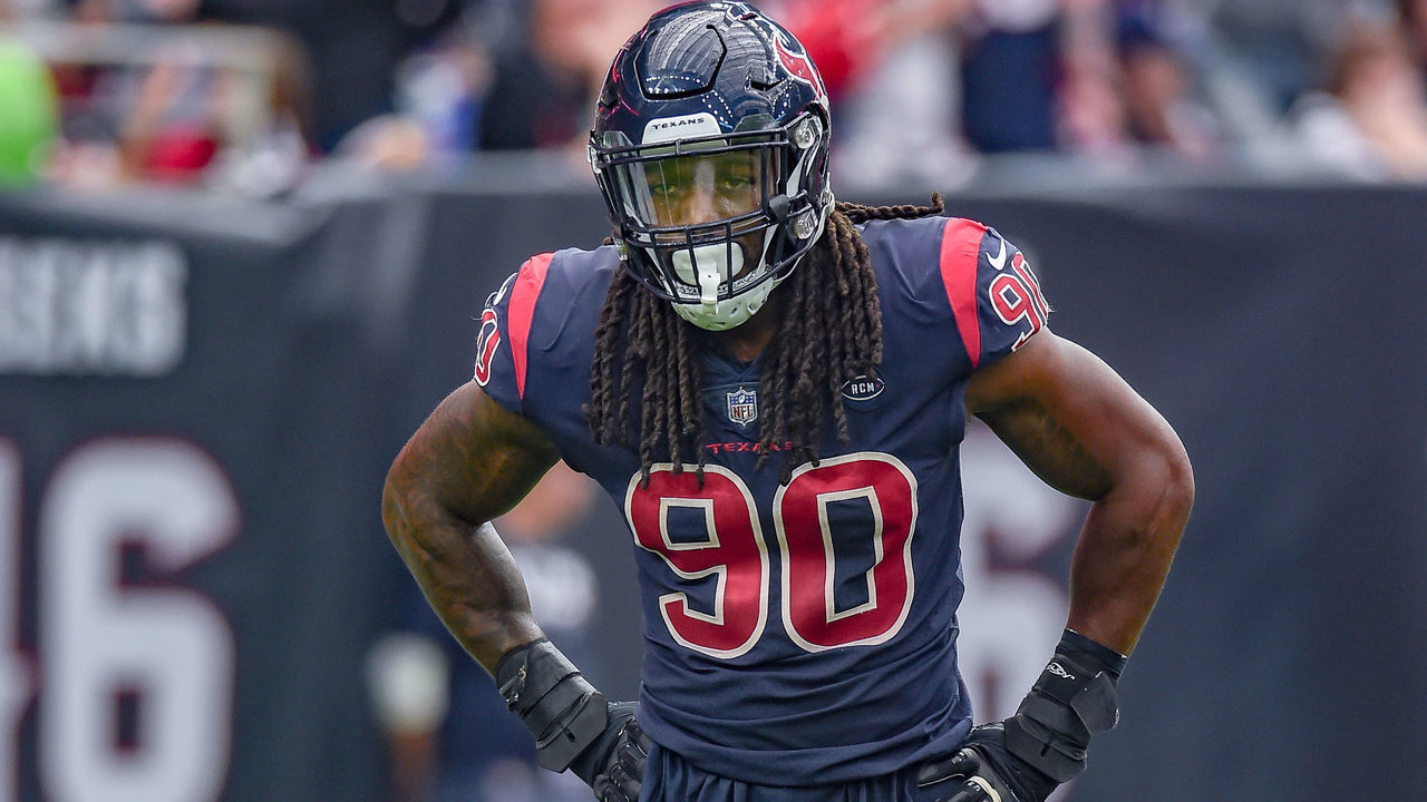 HOUSTON, TX - DECEMBER 02: Houston Texans outside linebacker Jadeveon Clowney (90) looks over during the football game between the Cleveland Browns and Houston Texans on December 2, 2018 at NRG Stadium in Houston, Texas.