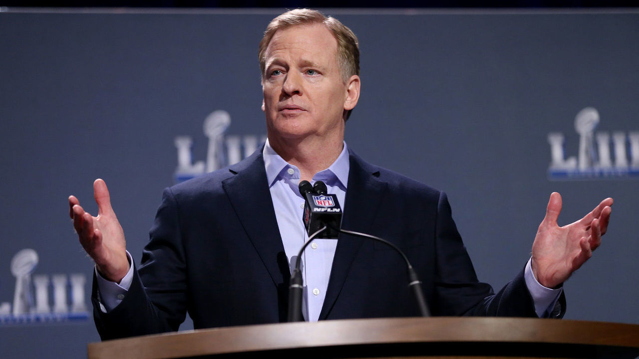 ATLANTA GA. - JANUARY 30: NFL Commissioner Roger Goodell takes questions during his media availability on January 30, 2019 in Atlanta, GA. (Staff Photo By Nancy Lane/MediaNews Group/Boston Herald)