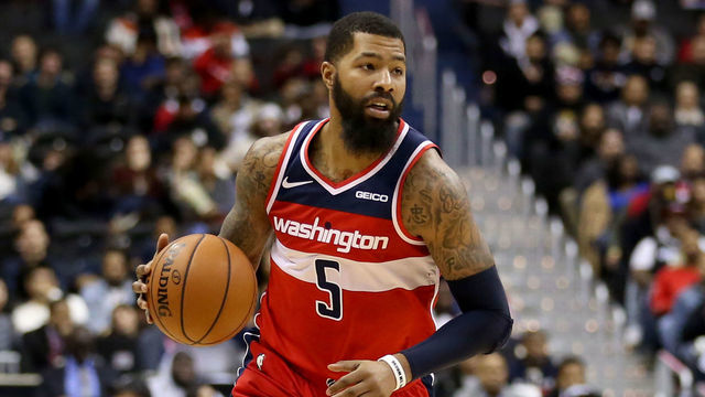 WASHINGTON, DC - NOVEMBER 18: Markieff Morris #5 of the Washington Wizards dribbles against the Portland Trail Blazers during the first half at Capital One Arena on November 18, 2018 in Washington, DC.