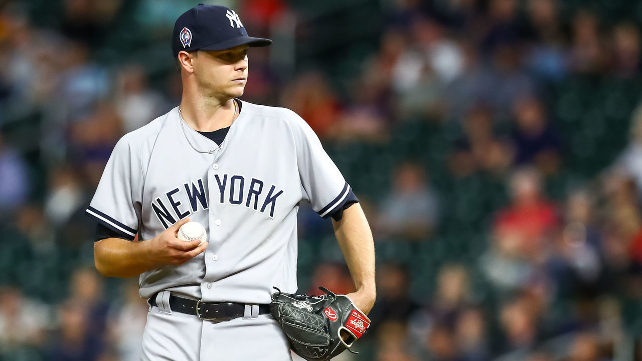 MINNEAPOLIS, MN - SEPTEMBER 11: New York Yankees starting pitcher Sonny Gray (55) looks on during the regular season game between the New York Yankees and the Minnesota Twins in September 11, 2018 at Target Field in Minneapolis, Minnesota. The Twins defeated the Yankees 10-5.
