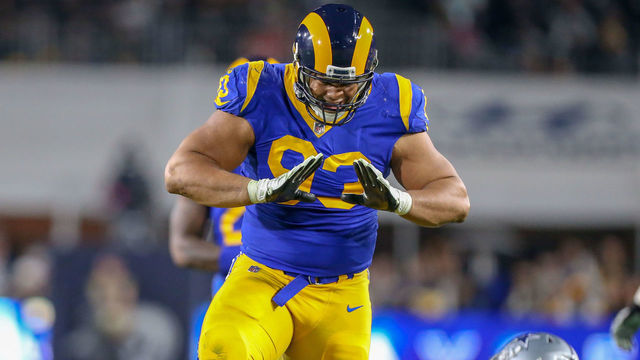 LOS ANGELES, CA - JANUARY 12: Los Angeles Rams nose tackle Ndamukong Suh (93) celebrates after making a tackle for loss during the NFC Divisional Football game between the Dallas Cowboys and the Los Angeles Rams on January 12, 2019 at the Los Angeles Memorial Coliseum in Los Angeles, CA.