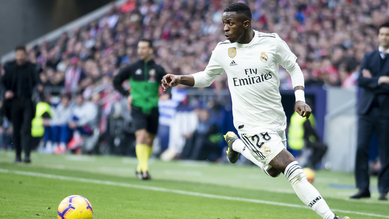 Vinicius Jr of Real Madrid during La Liga match between Atletico de Madrid and Real Madrid at Wanda Metropolitano in Madrid Spain. February 09, 2018.