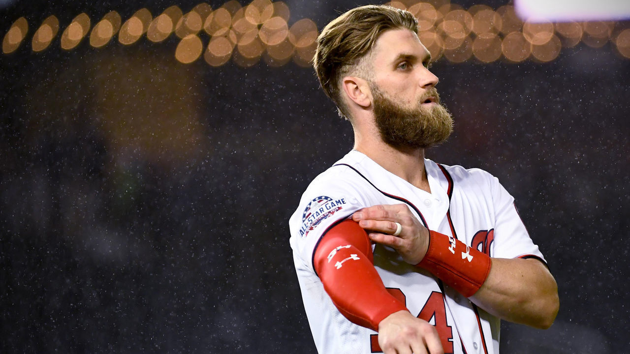 WASHINGTON, DC - SEPTEMBER 24: Washington Nationals center fielder Bryce Harper (34) hit his 100th RBI, a first in his career, against the Miami Marlins at Nationals Park in the last home stand of the season September 24, 2018 in Washington, DC. The Nats won 7-3 over the Marlins.