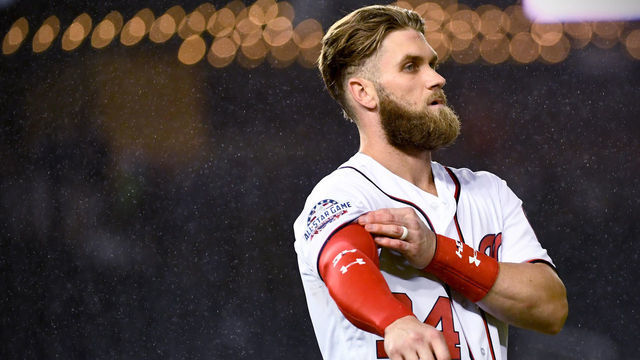 WASHINGTON, DC - SEPTEMBER 24: Washington Nationals center fielder Bryce Harper (34) hit his 100th RBI, a first in his career, against the Miami Marlins at Nationals Park in the last home stand of the season September 24, 2018 in Washington, DC. The Nats won 7-3 over the Marlins.