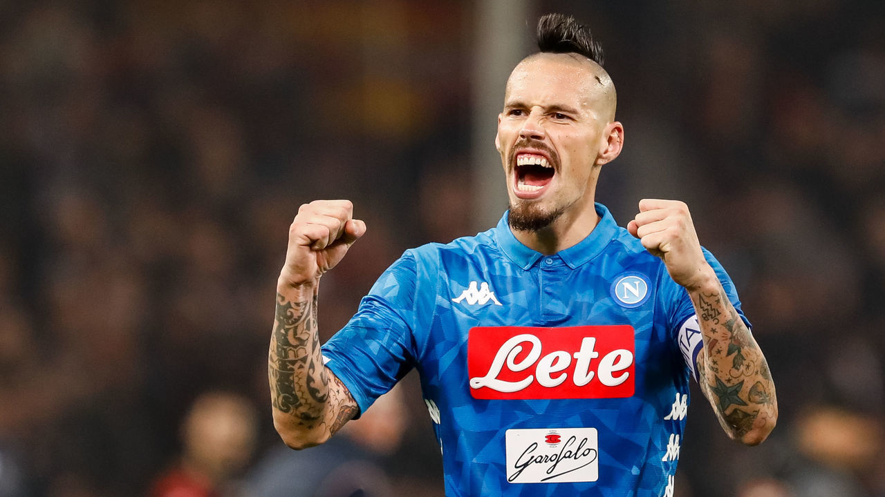 Marek Hamsik of Napoli celebrates victory during the Lega Seria A match between Genoa CFC and SSC Napoli on November 10, 2018 at Stadio Luigi Ferraris in Genoa, Italy.