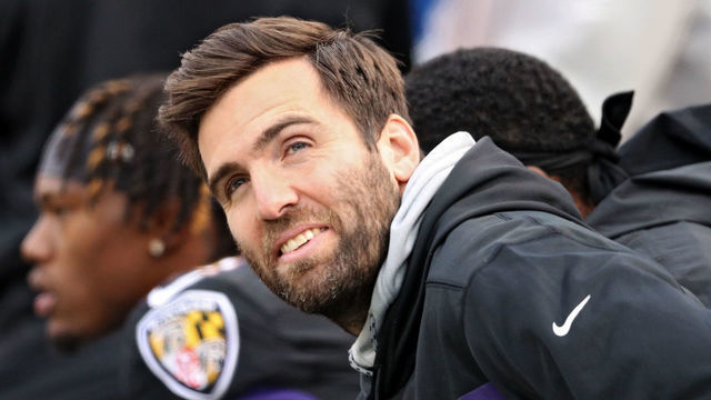 BALTIMORE, MD - NOVEMBER 18: Quarterback Joe Flacco #5 of the Baltimore Ravens looks on against the Cincinnati Bengals at M&T Bank Stadium on November 18, 2018 in Baltimore, Maryland.