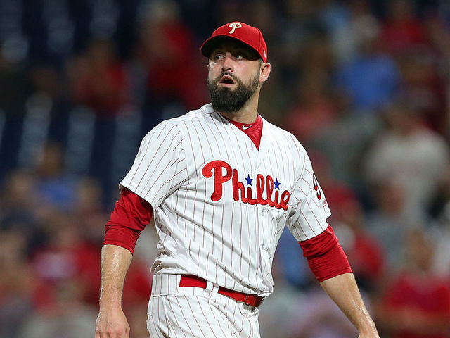PHILADELPHIA, PA - SEPTEMBER 15: Pat Neshek #93 of the Philadelphia Phillies in action against the Miami Marlins during a game at Citizens Bank Park on September 15, 2018 in Philadelphia, Pennsylvania.