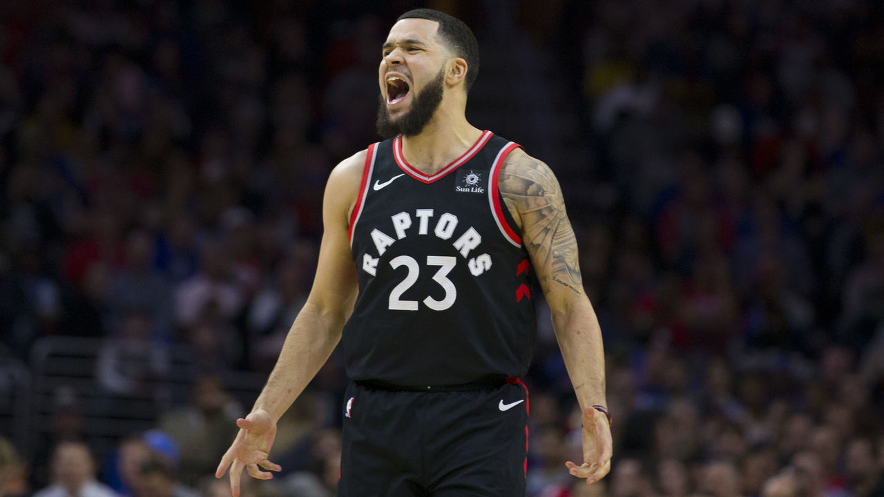 PHILADELPHIA, PA - FEBRUARY 05: Fred VanVleet #23 of the Toronto Raptors reacts against the Philadelphia 76ers at the Wells Fargo Center on February 5, 2019 in Philadelphia, Pennsylvania. The Raptors defeated the 76ers 119-107.