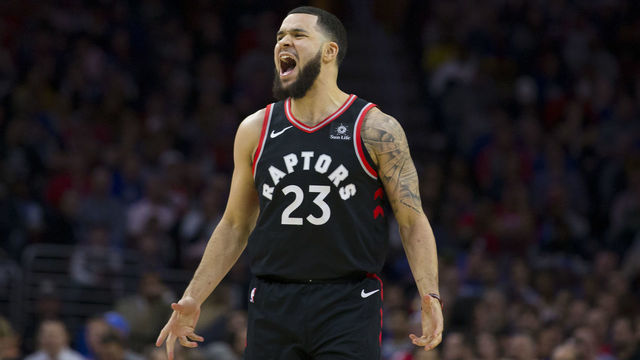 PHILADELPHIA, PA - FEBRUARY 05: Fred VanVleet #23 of the Toronto Raptors reacts against the Philadelphia 76ers at the Wells Fargo Center on February 5, 2019 in Philadelphia, Pennsylvania. The Raptors defeated the 76ers 119-107.