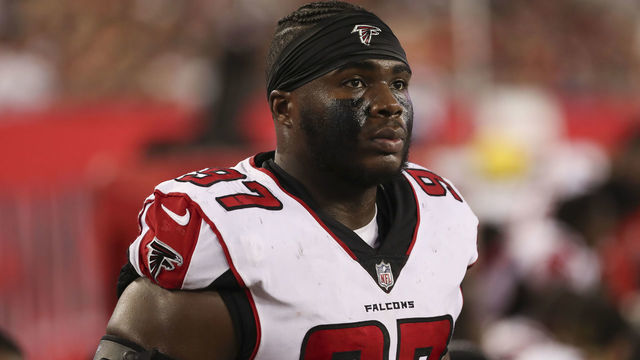 TAMPA, FL - DECEMBER 18: Atlanta Falcons defensive tackle Grady Jarrett (97) during the NFL game between the Atlanta Falcons and Tampa Bay Buccaneers on December 18, 2017 at Raymond James Stadium in Tampa, FL.